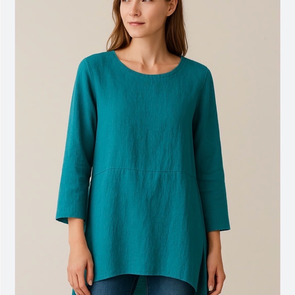 Bryn Walker Tunic Dress Teal Women’s 100% Linen Lagenlook Size M